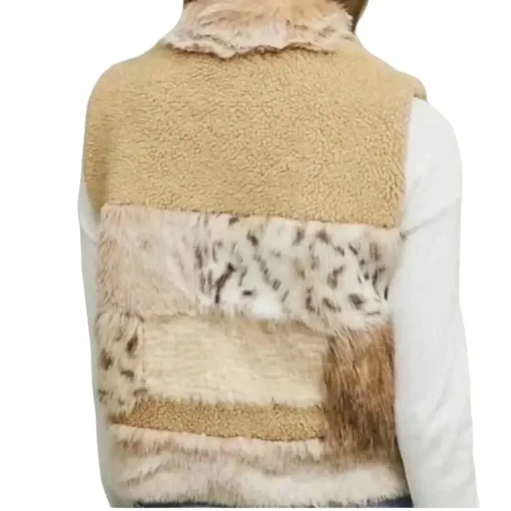 Anthropologie Marlena Faux Fur Boho Patchwork Vest XXS